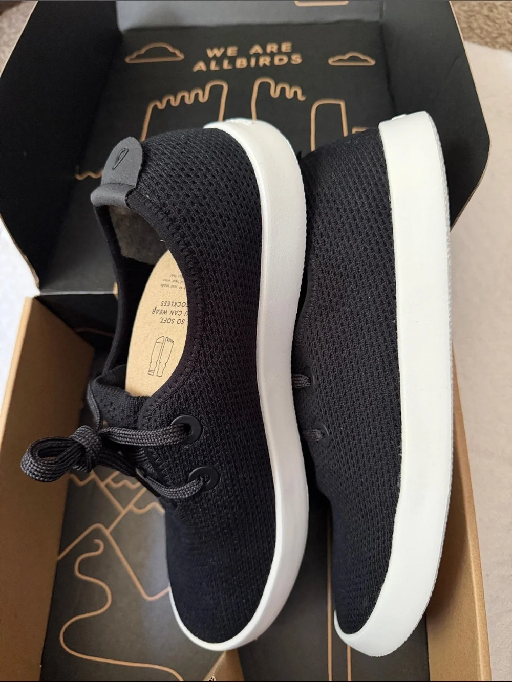 allbirds Men's Black Knit Lace-Up Sneakers with White Sole